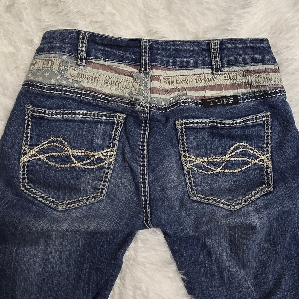 Cowgirl Tuff Blue Patchwork Boot Cut Jeans